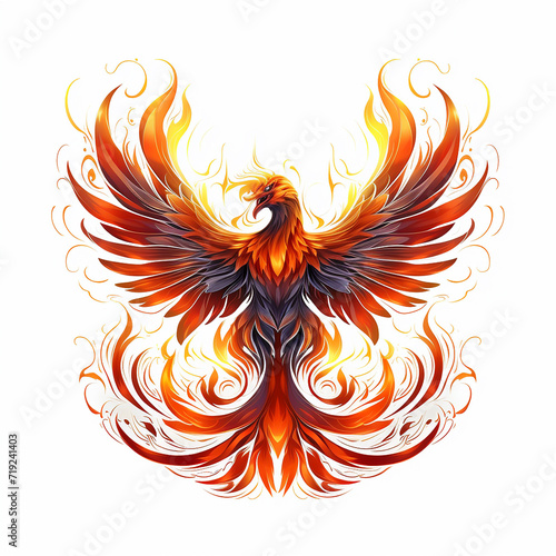 Phoenix on fire png, isolated on white or background, bird burning