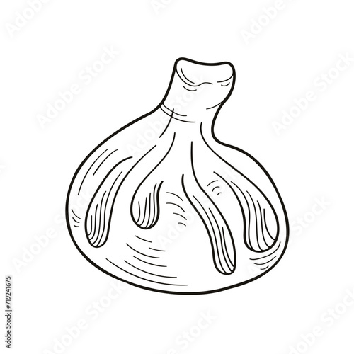 Georgian national traditional khinkali in line art style. Design for menu, restaurants, logo, package. Vector illustration isolated on a white background.