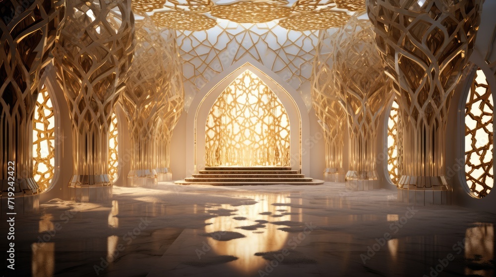 Ramadan Luxury Islamic Mosque Indoor Gold Background