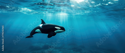wallpaper of a orcas under water, 