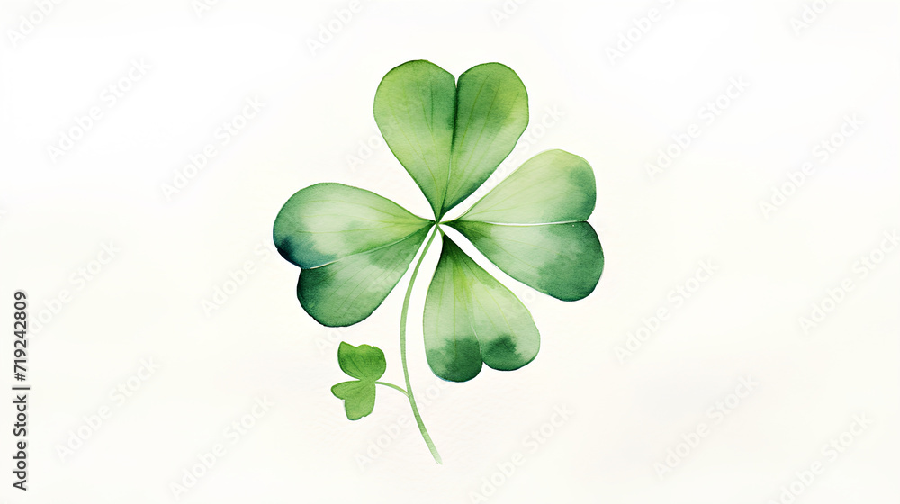 Four-leaf clover watercolor. White background. St. Patrick's Day.