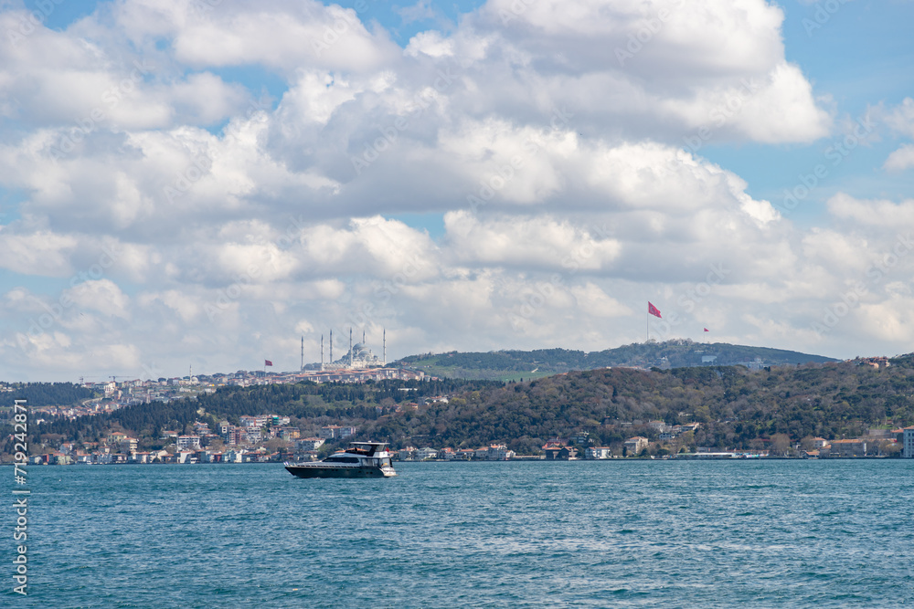Camlica Mosque and Bosphorus Strait Yacht