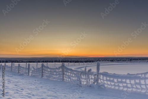 sunrise sunset in a snow landscape