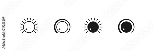 Round knob switch icon set. Flat and outline rotate controller icons.