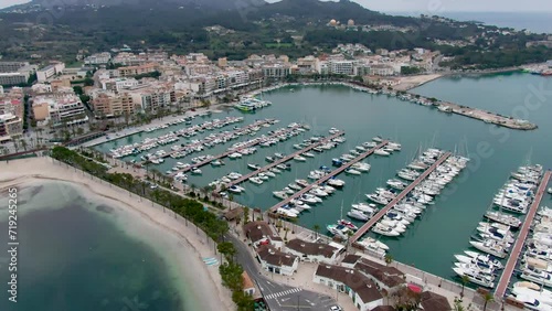 Wallpaper Mural Aerial drone video footage of the harbor in Port of Alcudia in Palma de Mallorca Spain Torontodigital.ca