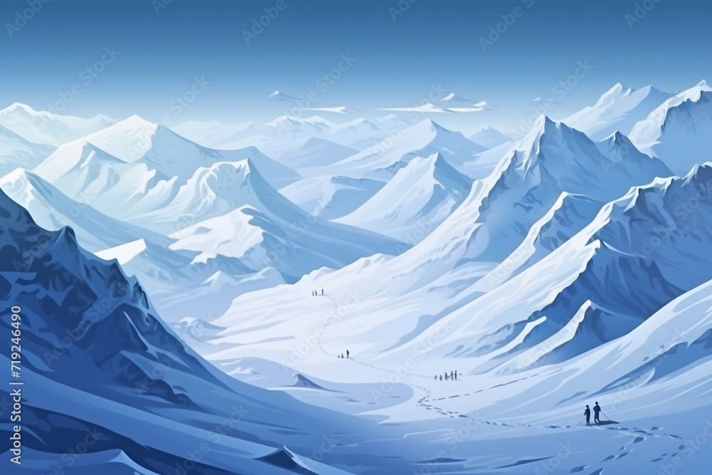 Stylized Illustration of Snowy Mountains.