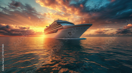 Cruise ship in the sea at sunset