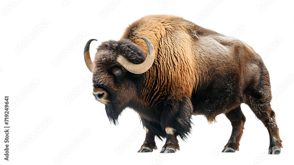 Bison With Large Horns Standing in Front of White Background Bison With Large Horns Standing in Front of White Background
