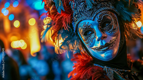 Beautiful Carnival Masked Ballroom Dance. A Venetian Carnival Masquerade in Full Swing. Carnival Season Background