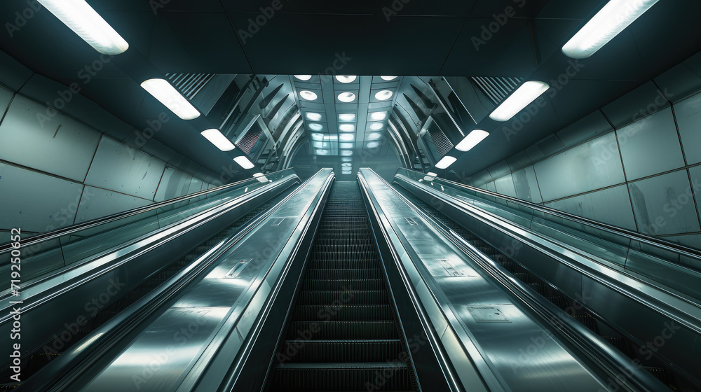 Escalator in an underground metro station Escalator in an underground metro station