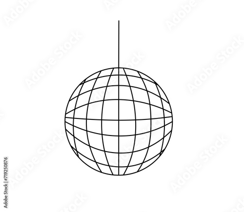 Vector isolated one single round mirror disco ball colorless black and white contour line easy drawing