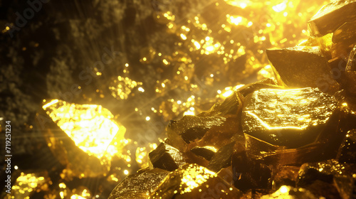 Pure gold ore from golden mine shine texture background photo