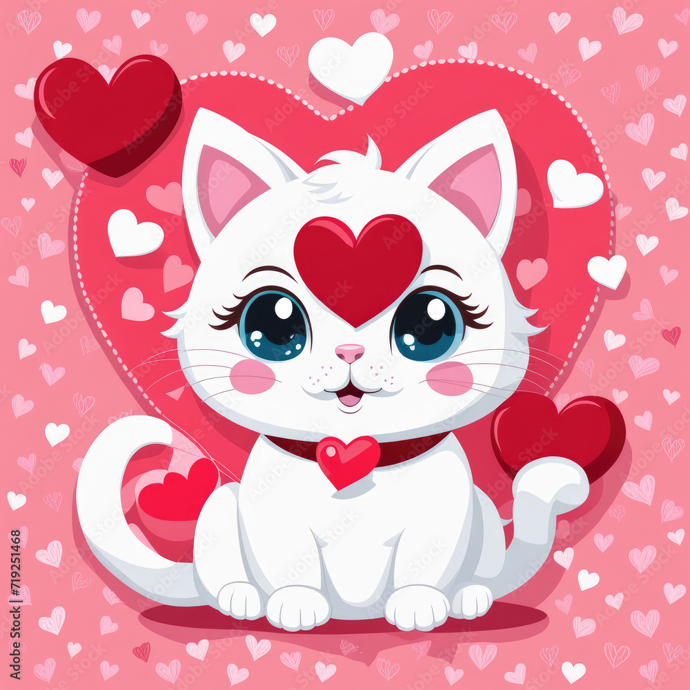 Fototapeta premium A happy valentines day for cute cat.