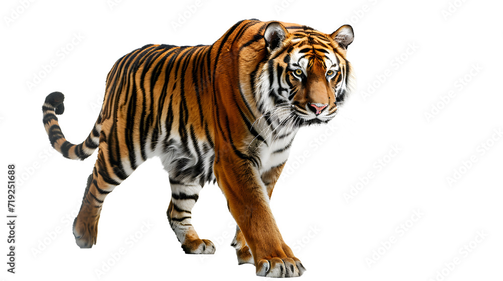 Large Tiger Walking on White Background