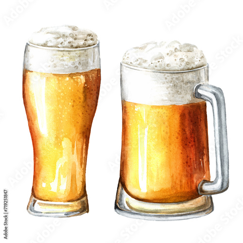 Beer, Octoberfest concept. Hand drawn watercolor illustration isolated on white background