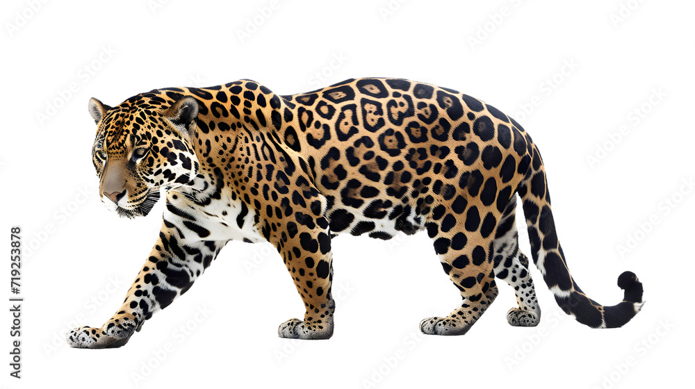 Large Leopard Walking Across White Background Large Leopard Walking Across White Background