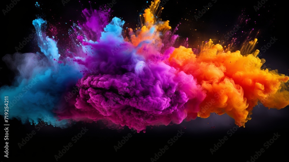 During the happy holi festival, there was a colorful powder explosion.