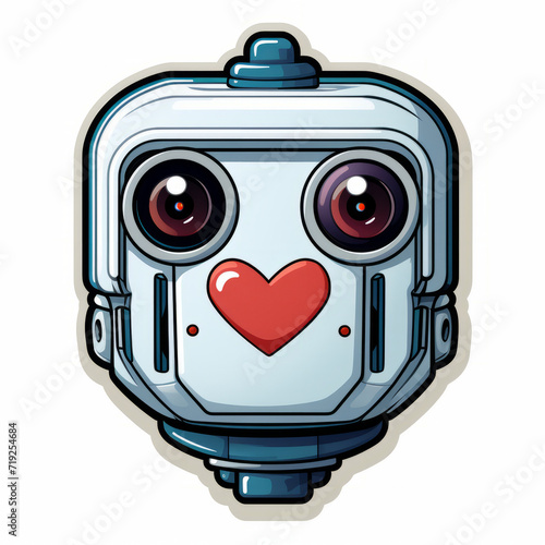 Cute Robotic Face with Heart Illustration

