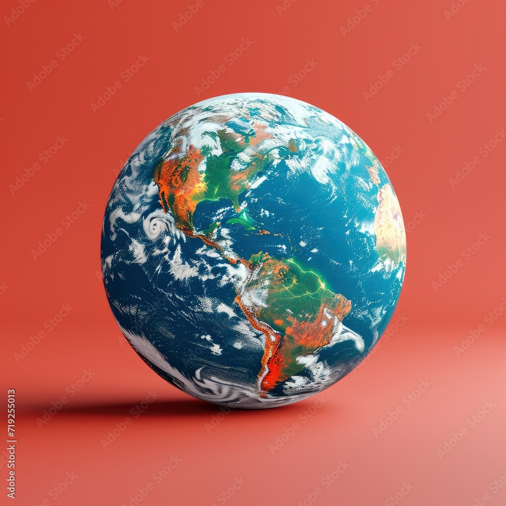Obraz premium Earth Icon Sign Design Red Background, 3d illustration