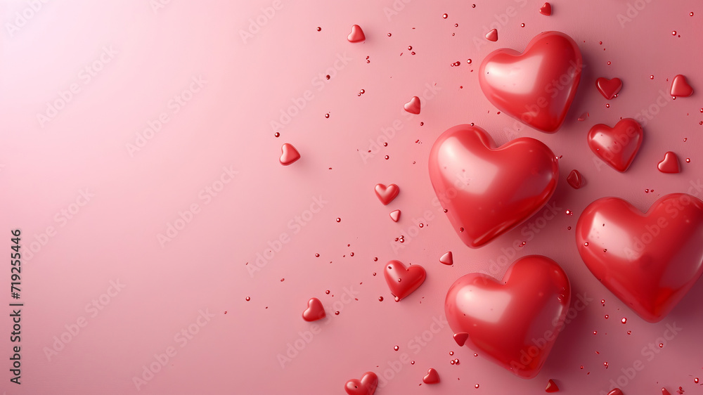 Three-dimensional pink hearts on a romantic pink background. Free space. Three-dimensional pink hearts on a romantic pink background. Free space.