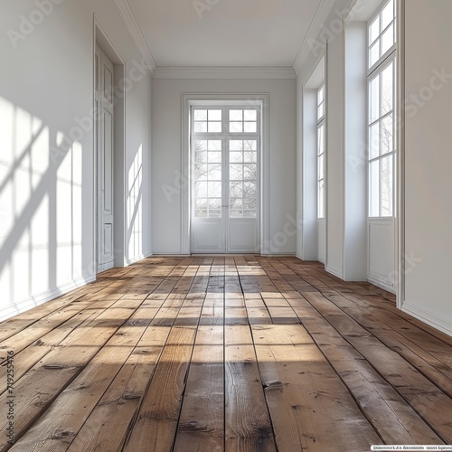 Empty Abstract Room Old Wood Floor, 3d  illustration