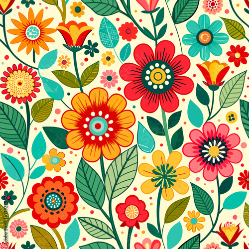 Wallpaper Mural Colorful pattern with flowers. Torontodigital.ca