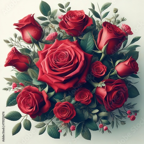 Red roses flower bouquet on white background