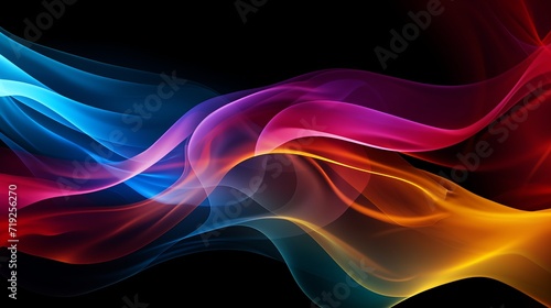 A black background with abstract whiffs of multicolored transparent fume swirling on a black background is depicted in this illustration. photo