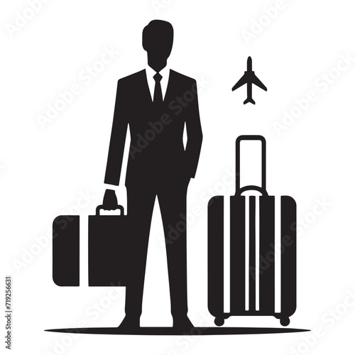 Professional Sojourn: A Series of Person with Suitcase Silhouettes Signifying Career Ventures - Person with Suitcase Illustration - Person Holding Suitcase Vector - Business Silhouette
