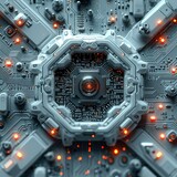 Futuristic Computer Panel Digital Circuit Quantum, 3d  illustration