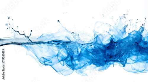 water splashes and drops isolated on white background. Abstract background with blue water, water splash element with white backgroundAI generated