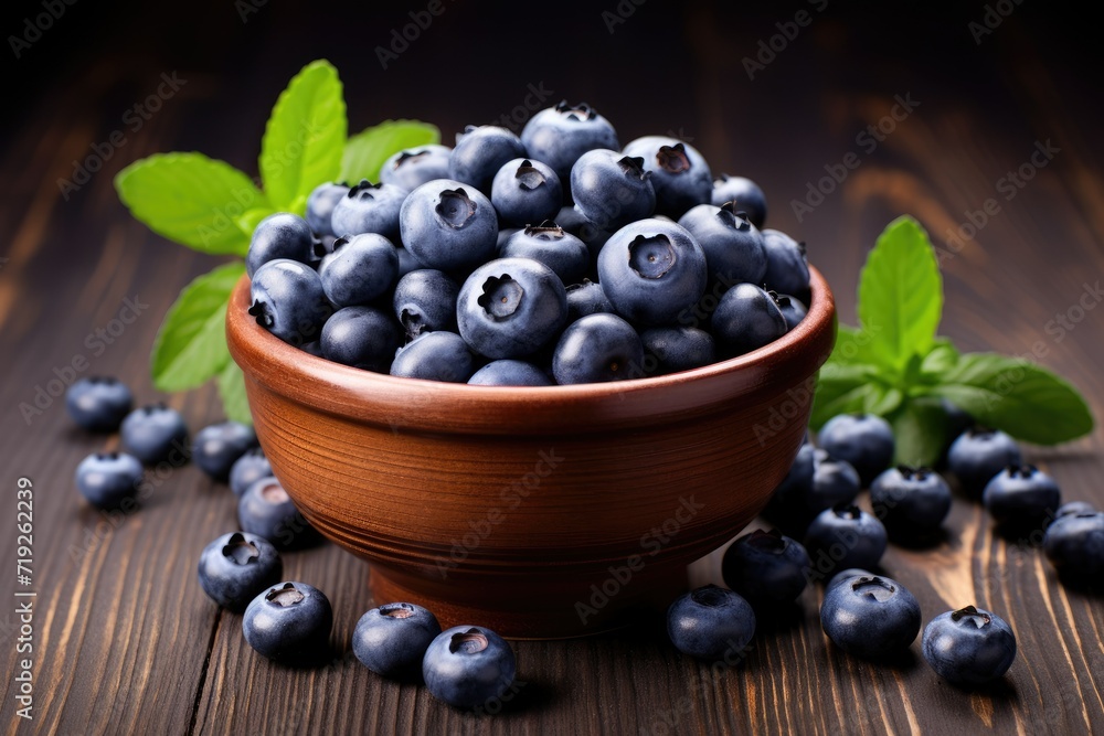 Fresh blueberries in a bowl on a wooden background, Blueberry banner, Ai generated Fresh blueberries in a bowl on a wooden background, Blueberry banner, Ai generated