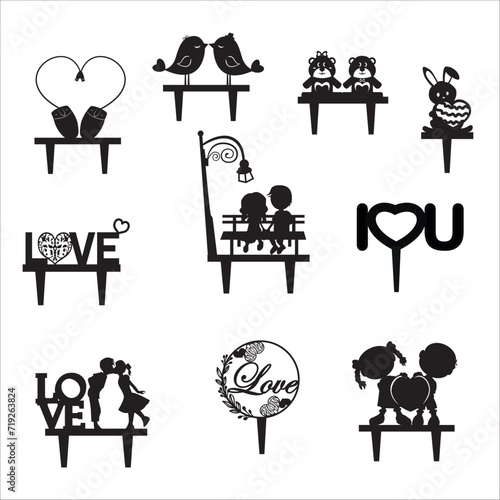 Toppers for Valentine's Day, cake topper couple, silhouette topper, valentine topper.