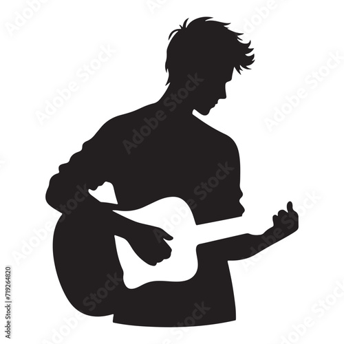 Symphonic Strings: Person with Guitar Silhouette Series Playing the Symphonic Strings of Artistic Expression - Person with Guitar Illustration - Person Holding Guitar Vector - Person Silhouette
