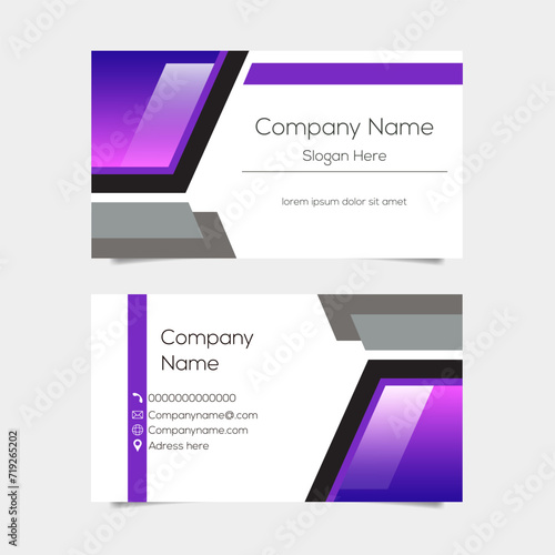 PrintVector abstract business card background design. Modern business name card layout design for print. Purple background vector template photo