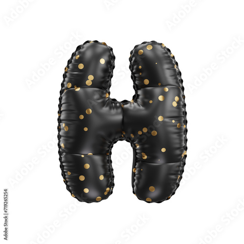 3D black helium balloon with golden polka dot pattern letter H