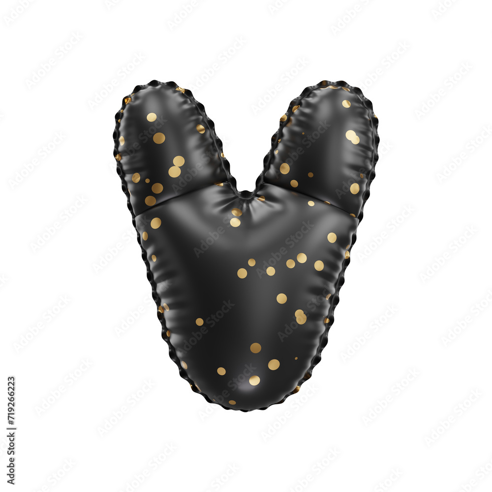 Obraz premium 3D black helium balloon with golden polka dot pattern letter V