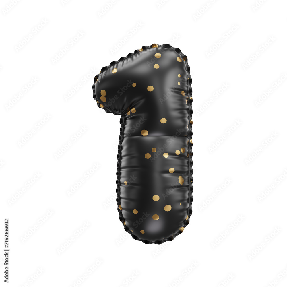 3D black helium balloon with golden polka dot pattern number 1 3D black helium balloon with golden polka dot pattern number 1
