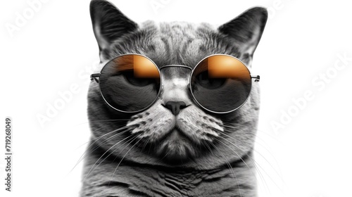 Vászonkép cat  with Sunglasses on isolated white background, funny animal, cur cat portrai