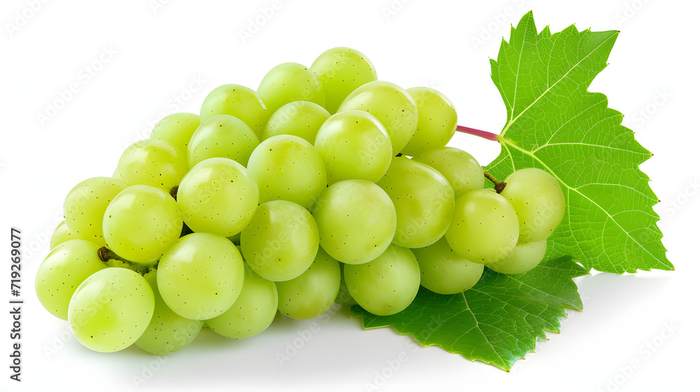 Green grape with leaves isolated on white. Green grape with leaves isolated on white.