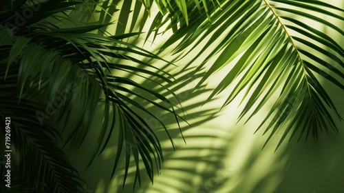 shadows of palm leaves on a green surface  nature light  palm wallpaper copy space