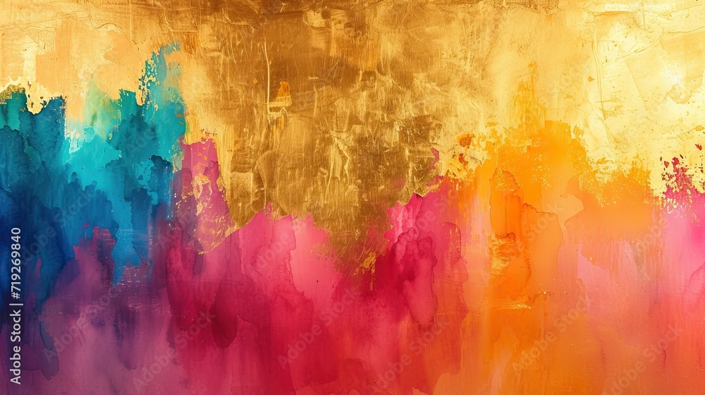 vibrant grunge abstract watercolor gold orange blue background