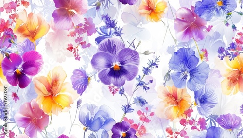 colorful floral pattern in the style of delicate watercolor Generative AI