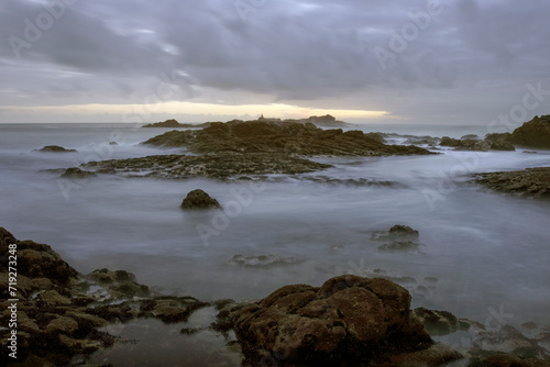 Rocky beach at dusk