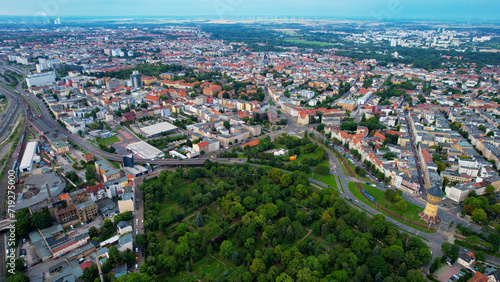 Aerial view around the old town Halle an Der Saal in Germany on a cloudy day in summer