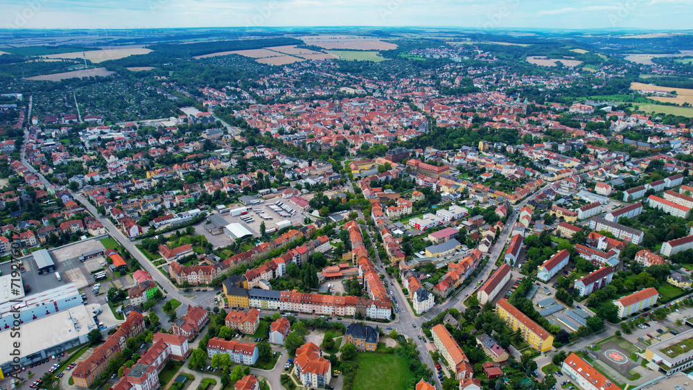 Aerial view around the old town Naumburg in Germany on a cloudy day in summer