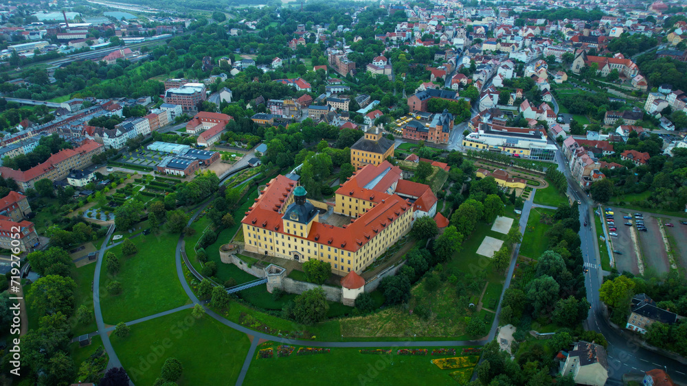  Aerial view around the old town Zeitz in Germany on a cloudy day in summer