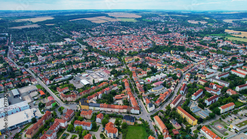 Aerial view around the old town Naumburg in Germany on a cloudy day in summer