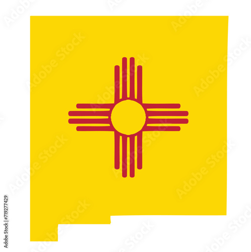 Outline of a map of the U.S. state of New Mexico with a flag