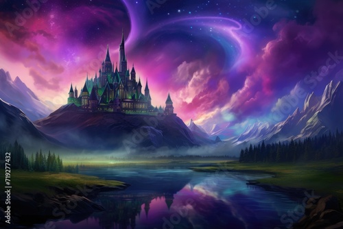 Palace Amongst Auroras and Shimmering Meadows